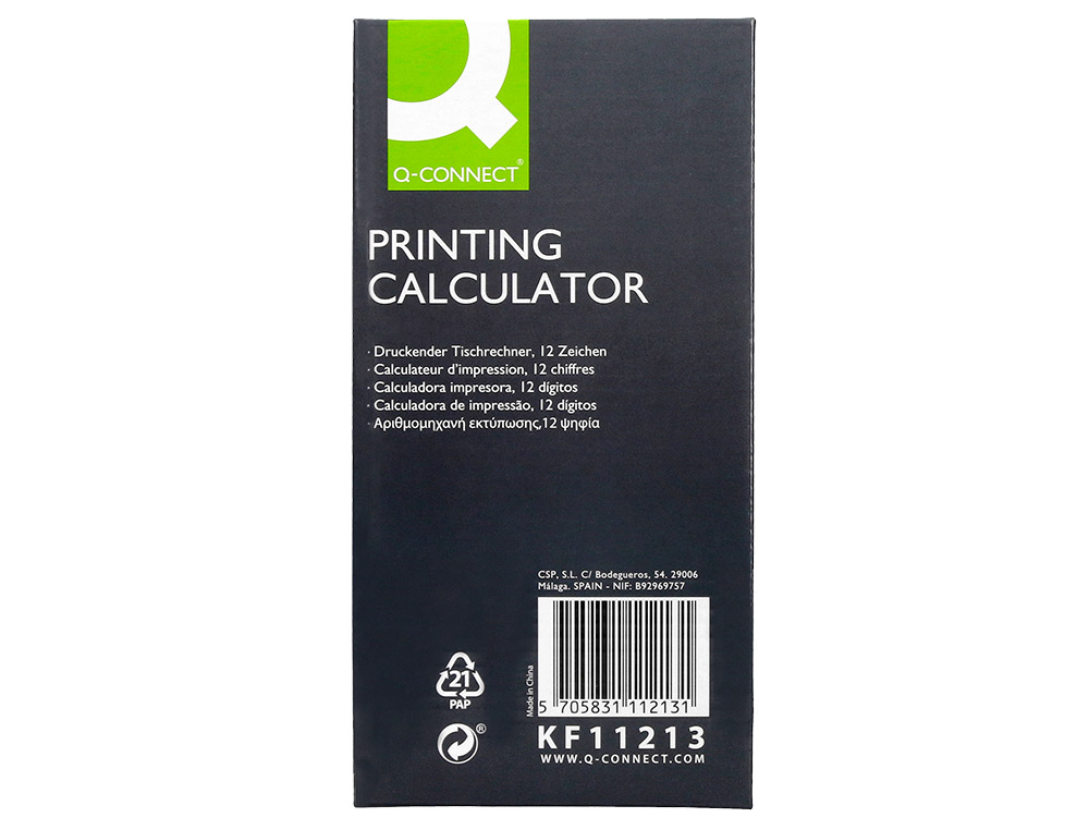 CALCULADORA Q-CONNECT IMPRESORA PANTALLA PAPEL KF11213 12 DIGITOS TINTA AZUL