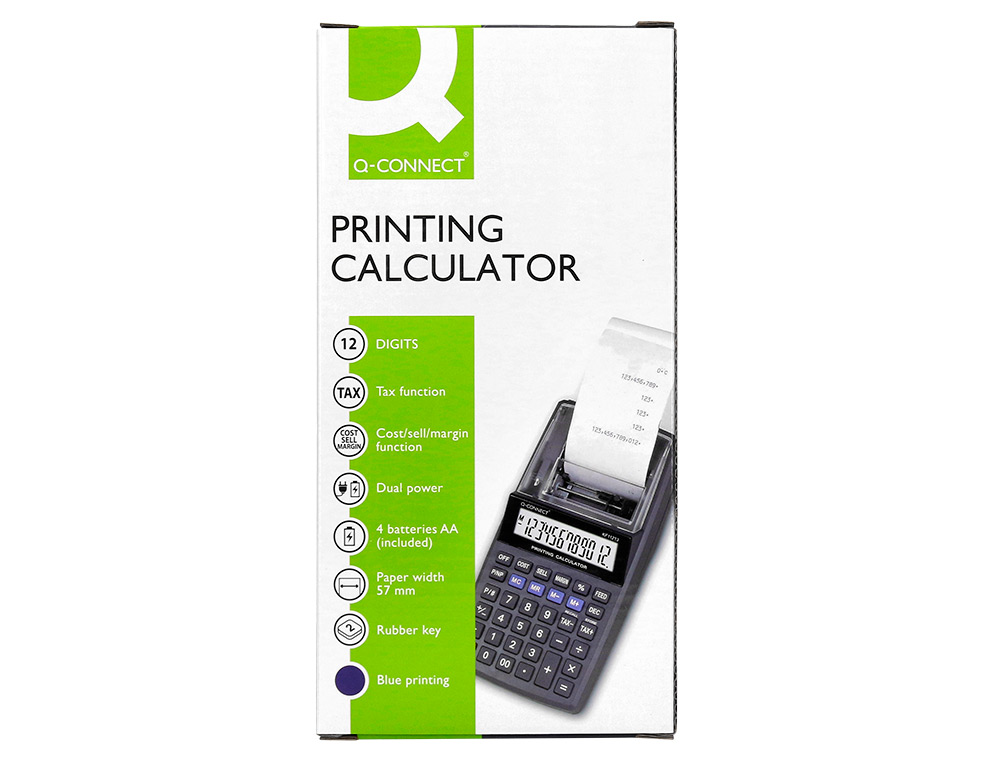 CALCULADORA Q-CONNECT IMPRESORA PANTALLA PAPEL KF11213 12 DIGITOS TINTA AZUL