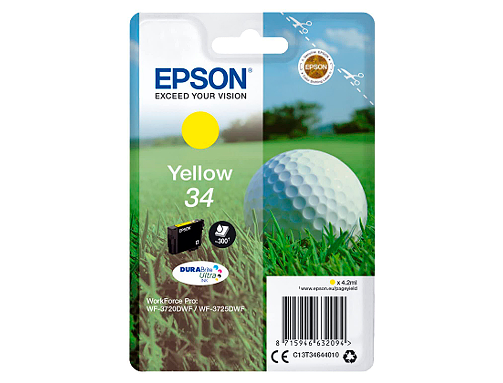 INK-JET EPSON 34 WORKFORCE PRO WF-3720 / WF-3720DWF / WF-3725DWF AMARILLO 300 PAGINAS