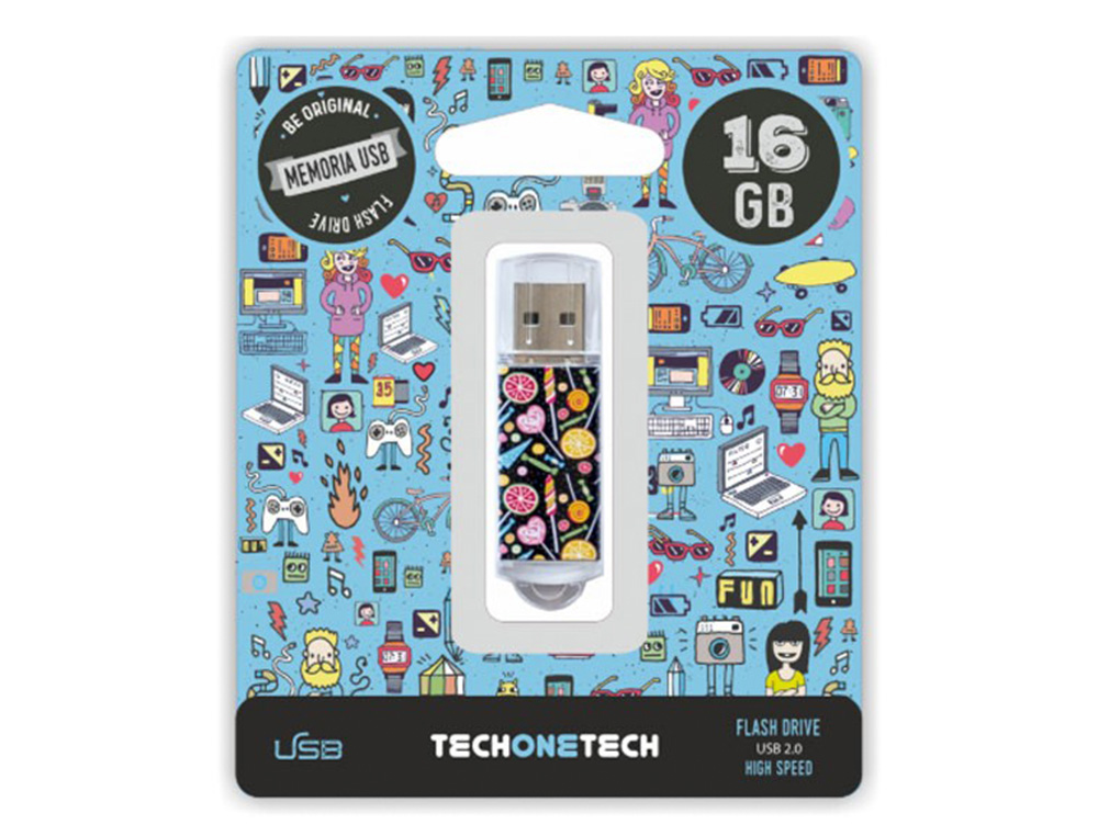 MEMORIA USB TECHONETECH FLASH DRIVE 16 GB 2.0 CANDY POP