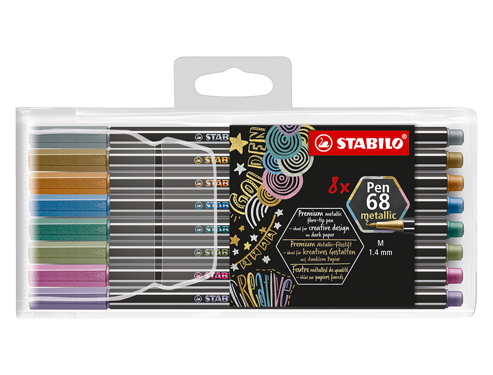 ROTULADOR STABILO PUNTA DE FIBRA PEN 68 METALLIC ESTUCHE PLASTICO DE 8 UNIDADES COLORES SURTIDOS