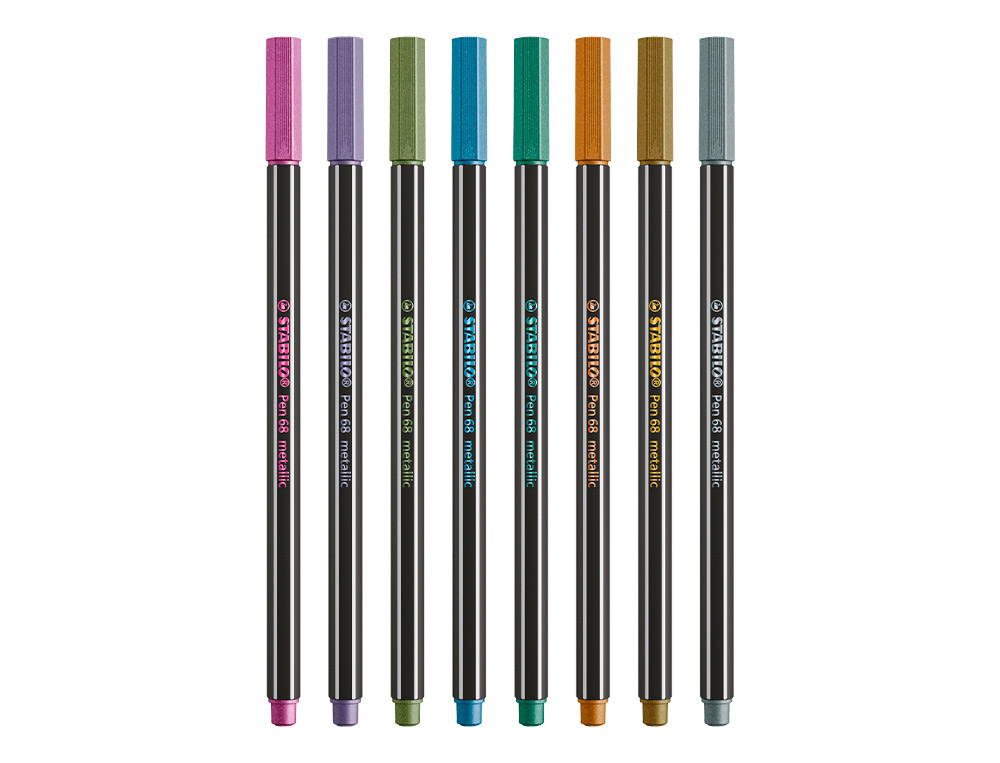 ROTULADOR STABILO PUNTA DE FIBRA PEN 68 METALLIC ESTUCHE PLASTICO DE 8 UNIDADES COLORES SURTIDOS