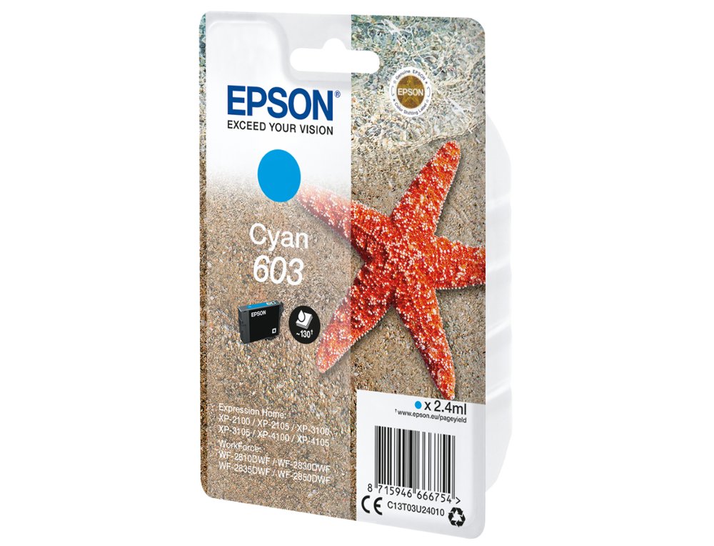 INK-JET EPSON 603 XP-2100 / 2105 / 3100 / 4100 / WF-2810 / 2830 / 2835 / 2850 CIAN 130 PAGINAS