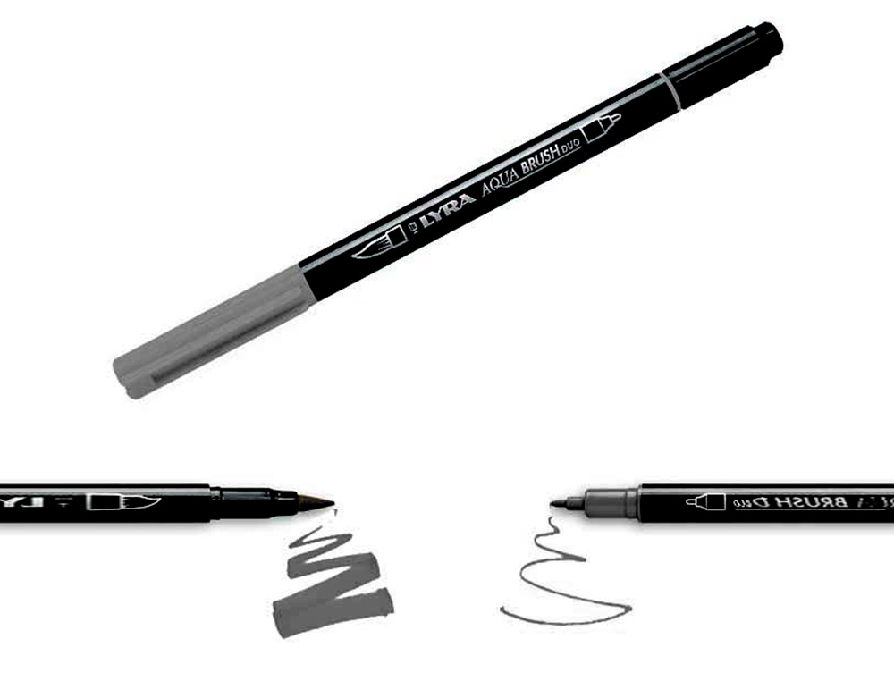 ROTULADOR LYRA AQUA BRUSH ACUARELABLE DOBLE PUNTA Y PINCEL TONOS GRISES BLISTER DE 6 UNIDADES SURTIDAS