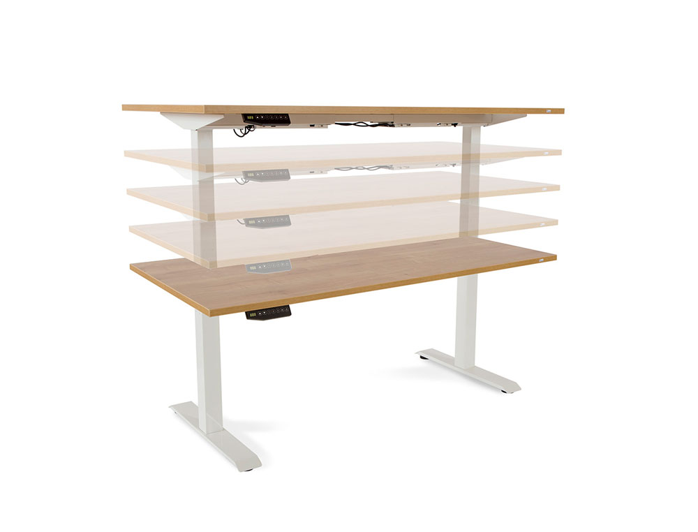MESA ROCADA REGULABLE EN ALTURA ELECTRICAMENTE HASTA 129 CM ESTRUCTURA DE ACERO TABLERO 180 CM COLOR BLANCO