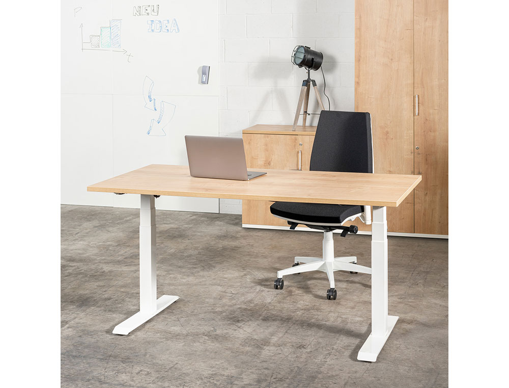 MESA ROCADA REGULABLE EN ALTURA ELECTRICAMENTE HASTA 129 CM ESTRUCTURA DE ACERO TABLERO 180 CM COLOR BLANCO