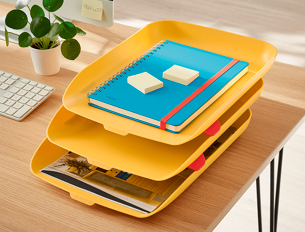 BANDEJA SOBREMESA PLASTICO LEITZ COSY SET DE 3 UNIDADES AMARILLO 274X120X456 MM