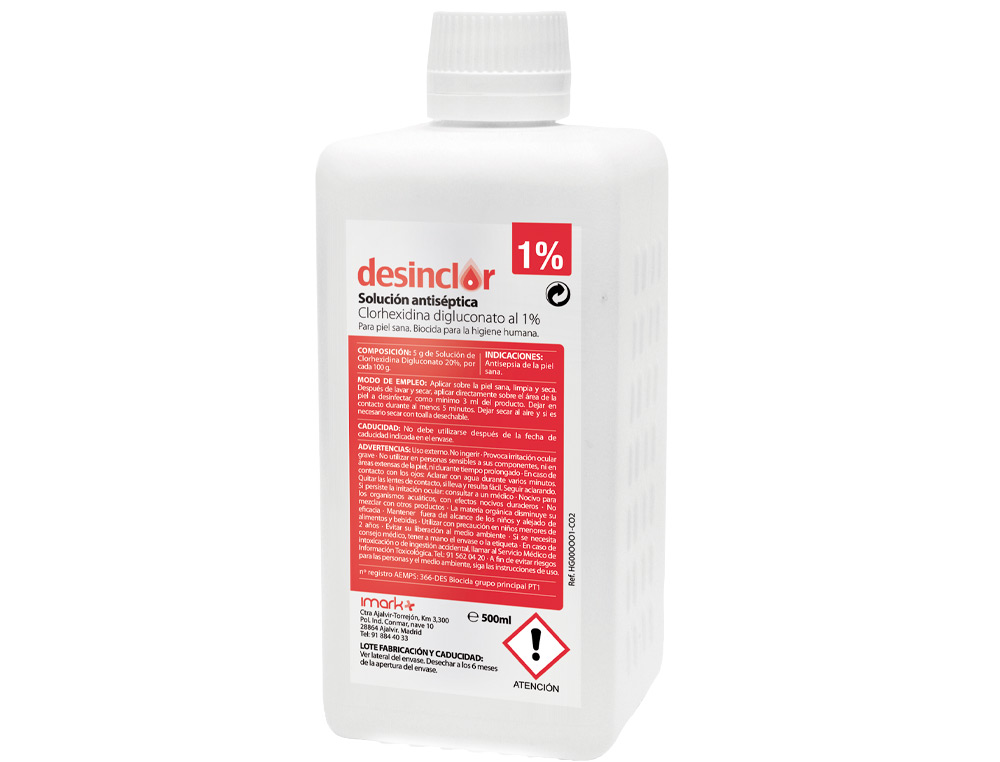 SOLUCION ANTISEPTICA CLORHEXIDINA DESINCLOR 1% BOTE DE 500 ML