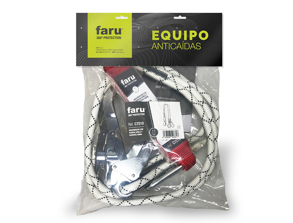 ANTICAIDAS ELASTICA FARU BW200 CON ABSORBEDOR DE ENERGIA DOBLE CUERDA MOSQUETON DOBLE GANCHO 50 MM