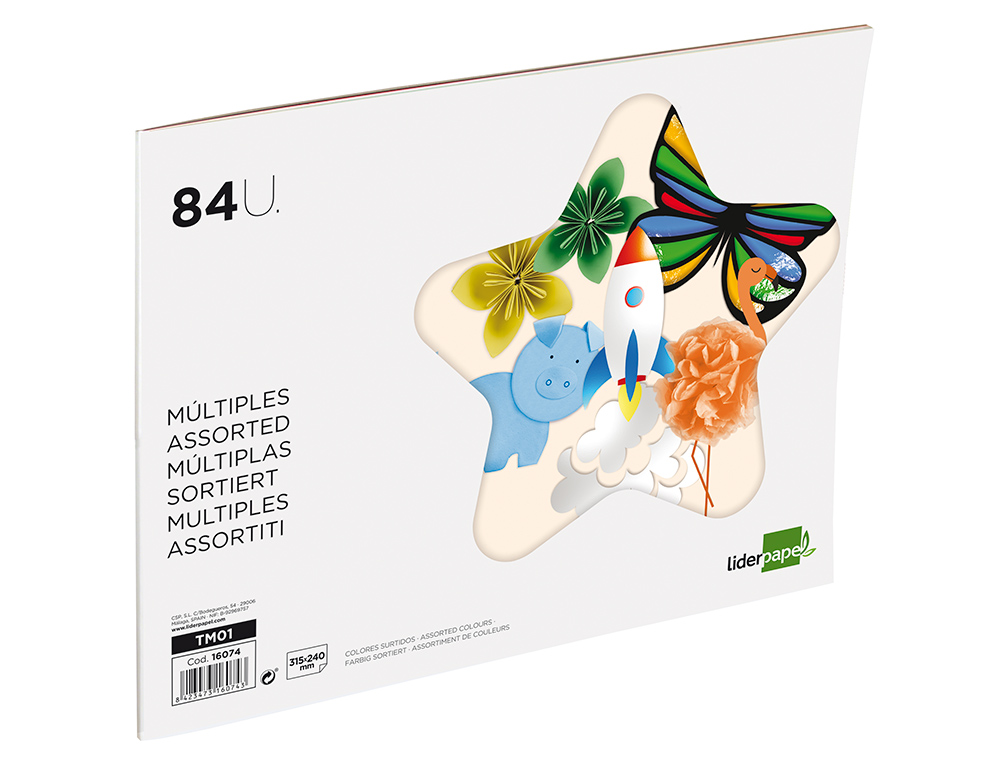 BLOC TRABAJOS MANUALES LIDERPAPEL MULTIPLE 240X315MM 84 HOJAS COLORES SURTIDOS