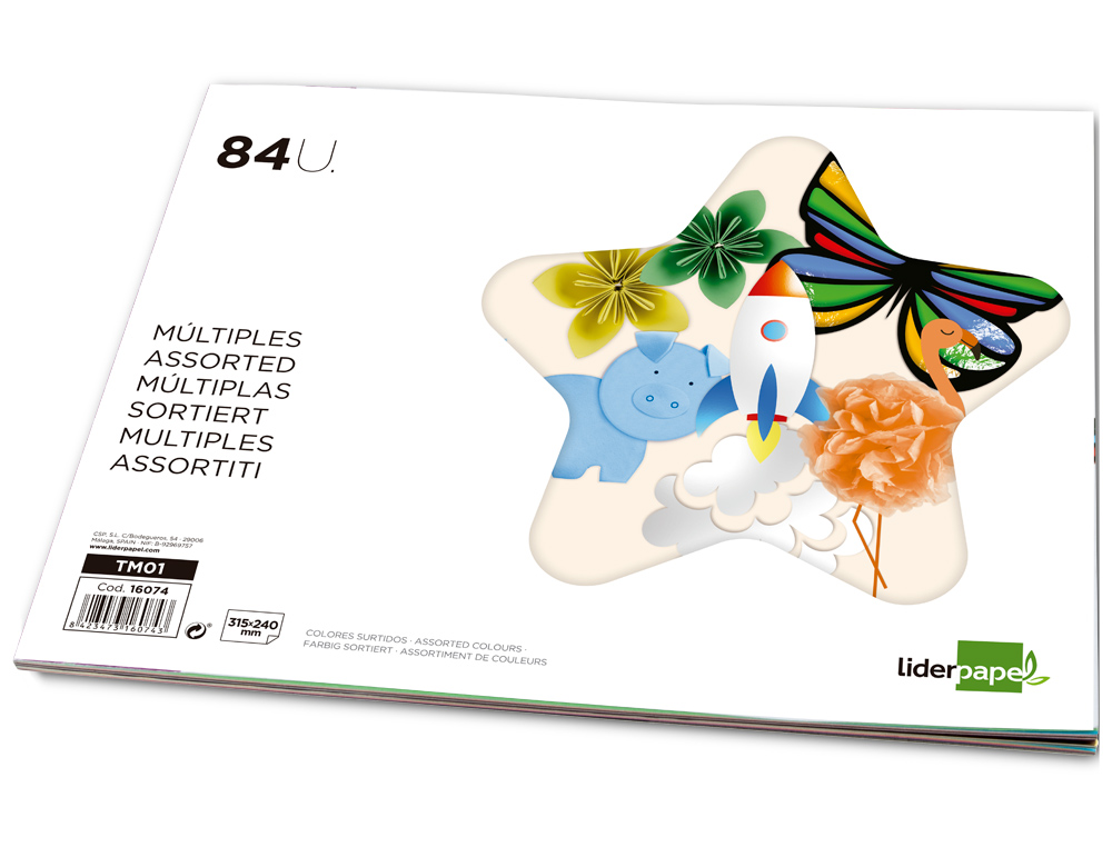 BLOC TRABAJOS MANUALES LIDERPAPEL MULTIPLE 240X315MM 84 HOJAS COLORES SURTIDOS