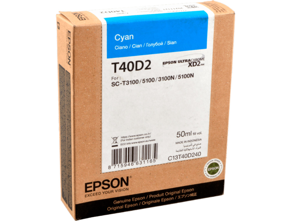 INK-JET EPSON ULTRACHROME XD2 CIAN T40D240 SC-T3100/SC-T5100 50 ML