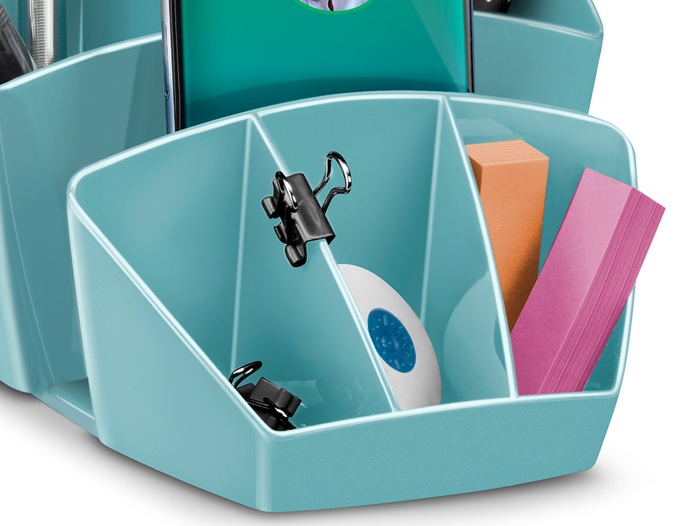ORGANIZADOR DE SOBREMESA CEP RIVIERA PLASTICO 8 DEPARTAMENTOS COLOR VERDE AGUA 143X158X93 MM