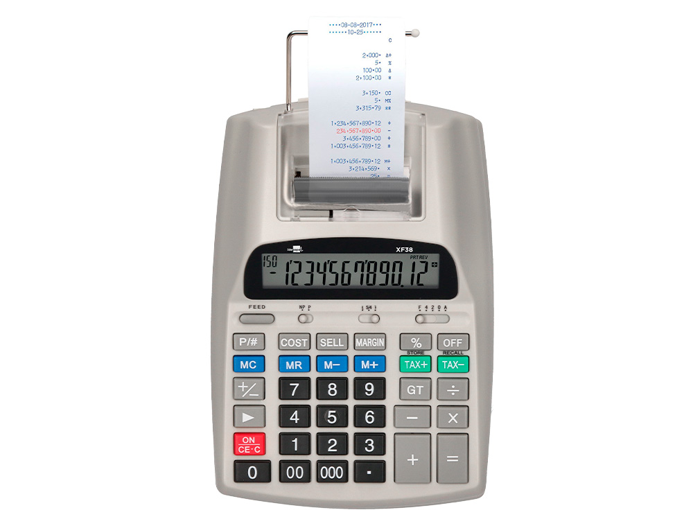 CALCULADORA LIDERPAPEL IMPRESORA PANTALLA PAPEL 57 MM 12 DIGITOS IMPRESION BICOLOR BLANCA 225X158X56 MM
