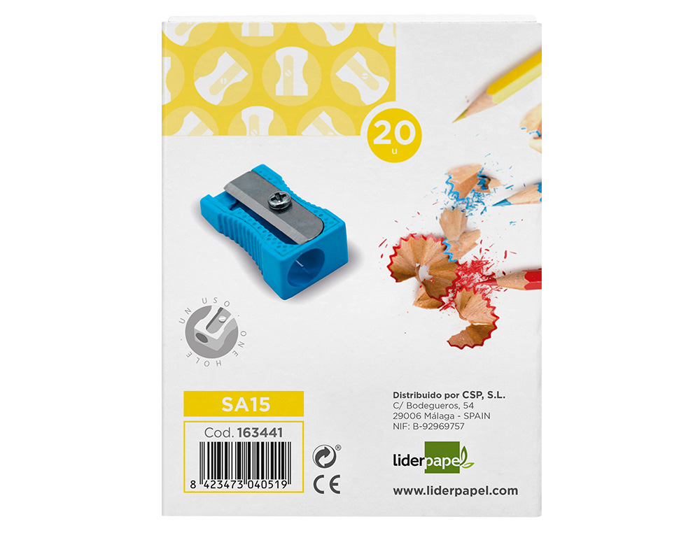 SACAPUNTAS LIDERPAPEL METALICO CUÑA 1 USO COLOR AZUL