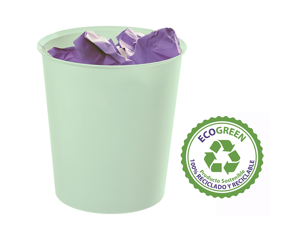 PAPELERA PLASTICO ARCHIVO 2000 ECOGREEN 100% RECICLADA 18 LITROS COLOR VERDE PASTEL