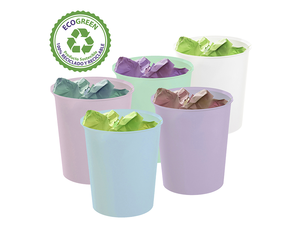 PAPELERA PLASTICO ARCHIVO 2000 ECOGREEN 100% RECICLADA 18 LITROS COLOR VERDE PASTEL