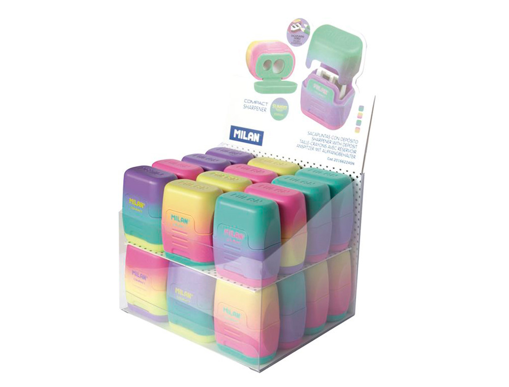 SACAPUNTAS MILAN COMPACT SUNSET PLASTICO 2 USOS COLORES SURTIDOS