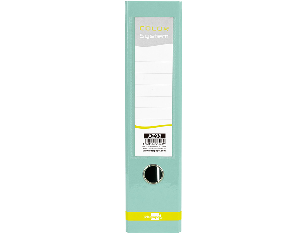 ARCHIVADOR DE PALANCA LIDERPAPEL A4 COLOR SYSTEM FORRADO SIN RADO LOMO 80 MM MENTA COMPRESOR METALICO
