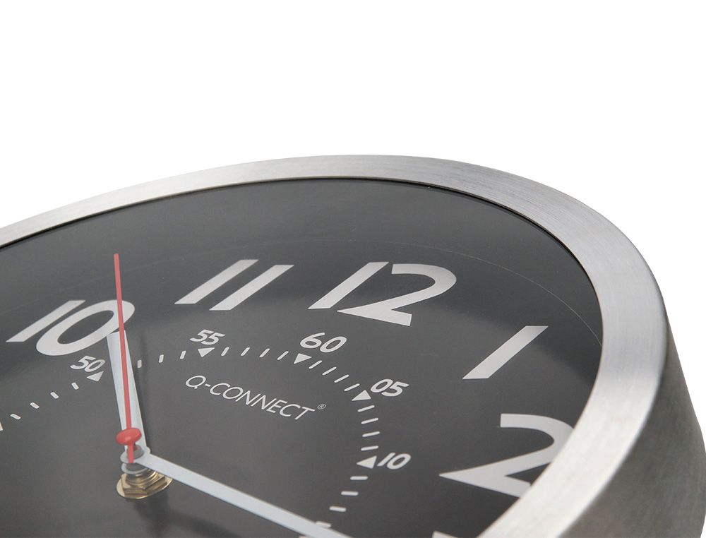 RELOJ Q-CONNECT DE PARED METALICO REDONDO 25 CM MOVIMIENTO SILENCIOSO COLOR NEGRO CON ESFERA CROMADO