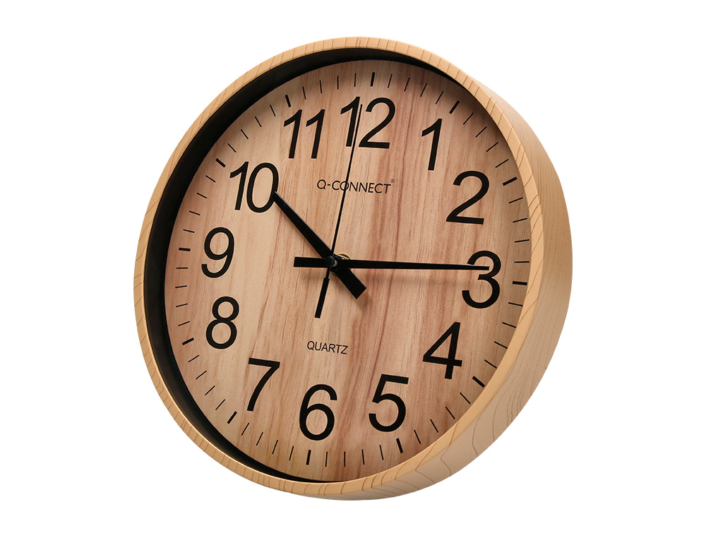 RELOJ Q-CONNECT DE PARED DE PLASTICO REDONDO 25,7 CM MOVIMIENTO SILENCIOSO COLOR MADERA NATURAL