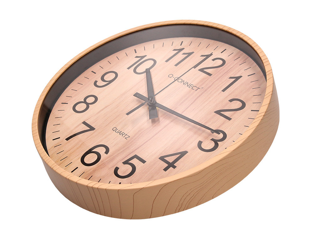 RELOJ Q-CONNECT DE PARED DE PLASTICO REDONDO 25,7 CM MOVIMIENTO SILENCIOSO COLOR MADERA NATURAL