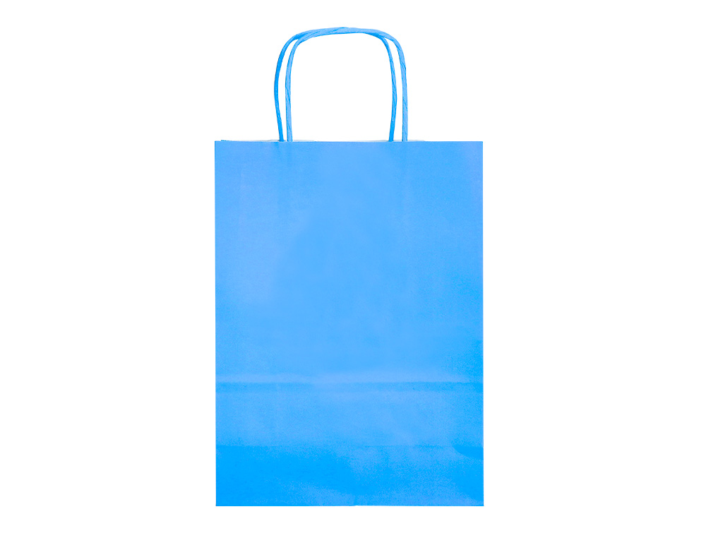 BOLSA PAPEL Q-CONNECT CELULOSA CELESTE S CON ASA RETORCIDA 240X320X10 MM