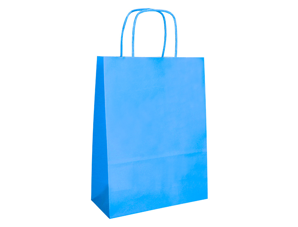 BOLSA PAPEL Q-CONNECT CELULOSA CELESTE S CON ASA RETORCIDA 240X320X10 MM