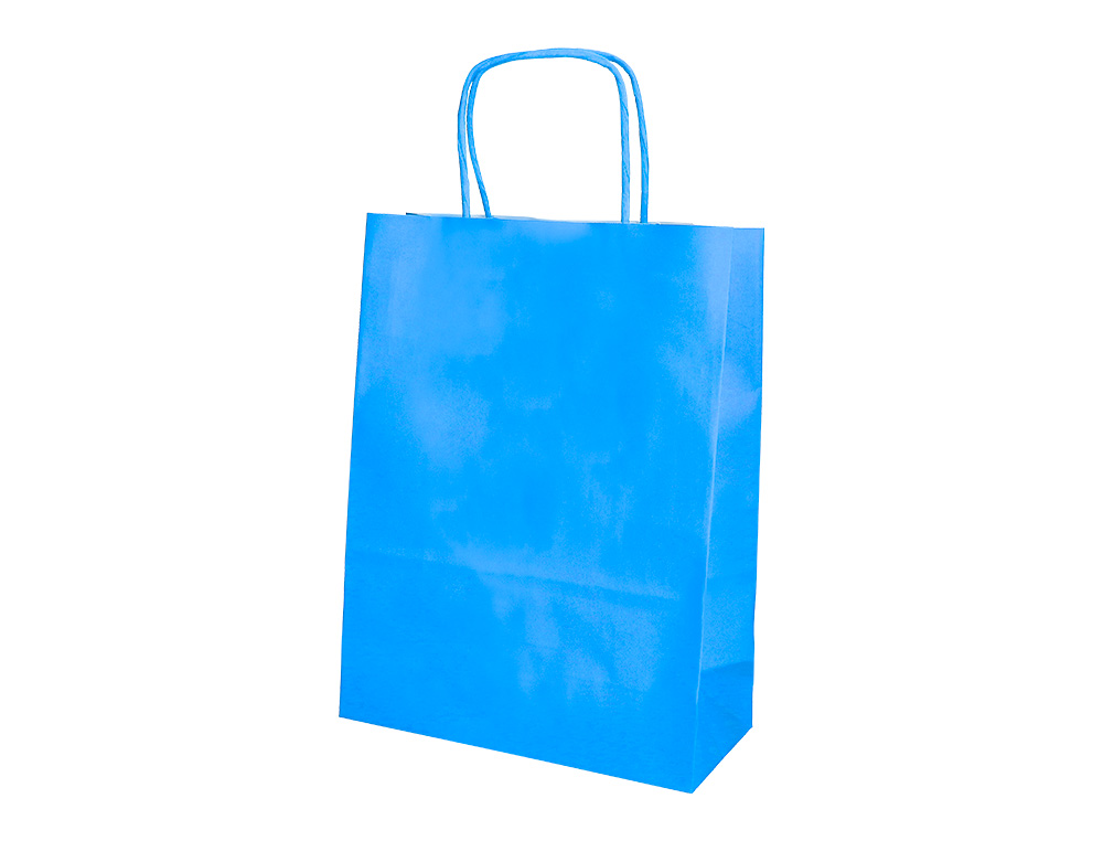 BOLSA PAPEL Q-CONNECT CELULOSA CELESTE S CON ASA RETORCIDA 240X320X10 MM