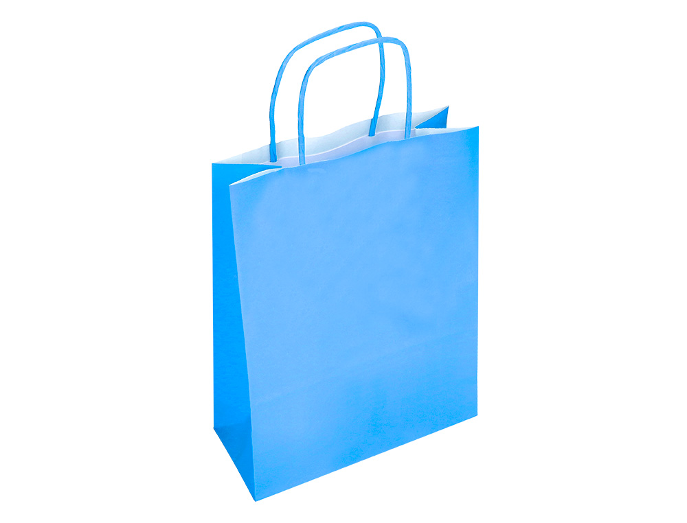 BOLSA PAPEL Q-CONNECT CELULOSA CELESTE S CON ASA RETORCIDA 240X320X10 MM