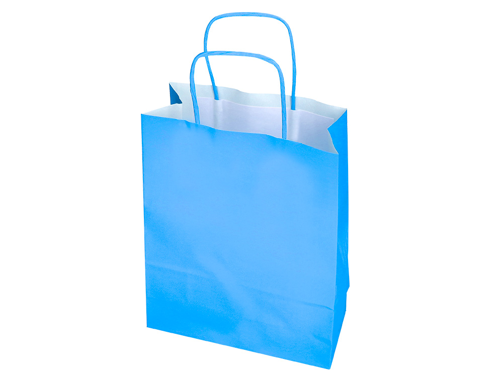 BOLSA PAPEL Q-CONNECT CELULOSA CELESTE S CON ASA RETORCIDA 240X320X10 MM