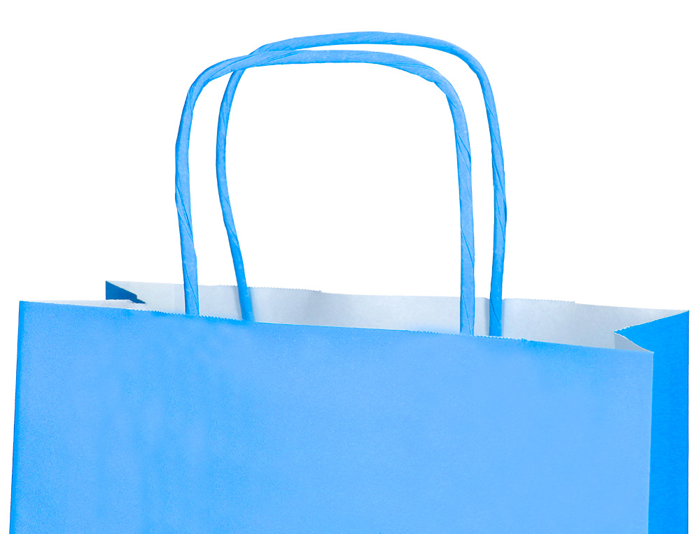 BOLSA PAPEL Q-CONNECT CELULOSA CELESTE S CON ASA RETORCIDA 240X320X10 MM