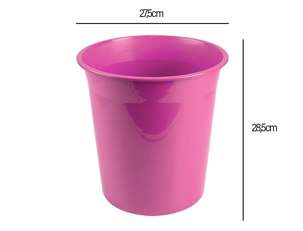 PAPELERA PLASTICO LIDERPAPEL ROSA OPACO 13 LITROS 275X285 MM