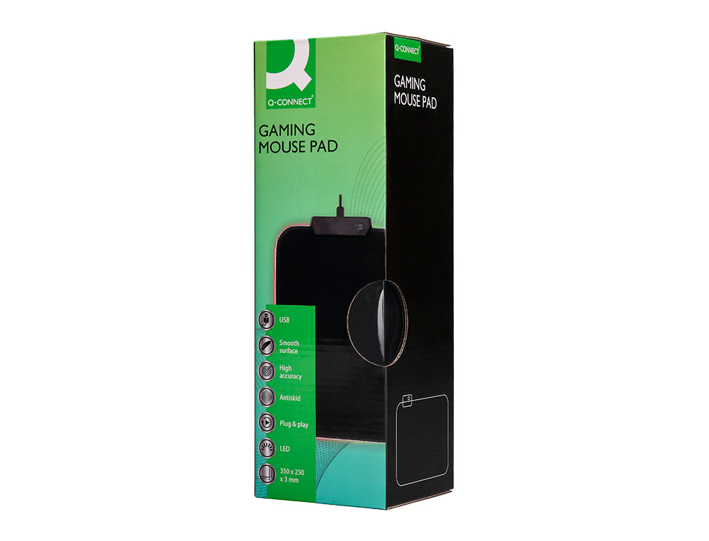 ALFOMBRILLA PARA RATON Q-CONNECT ILUMINACION LED CONEXION USB COLOR NEGRO 350X250X3 MM