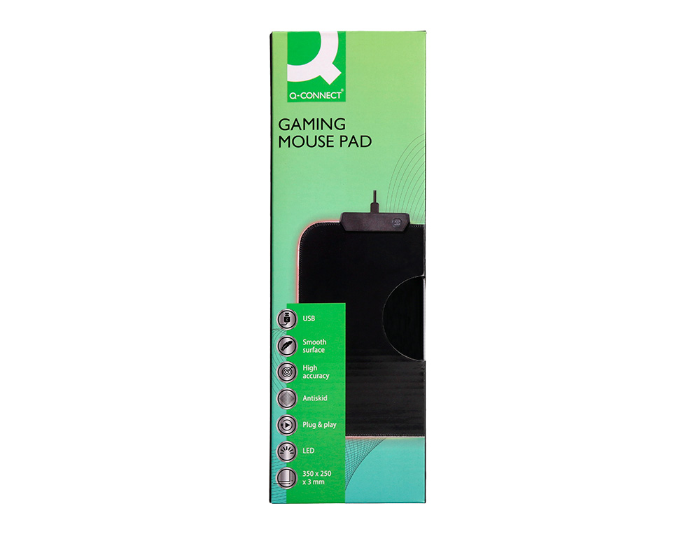 ALFOMBRILLA PARA RATON Q-CONNECT ILUMINACION LED CONEXION USB COLOR NEGRO 350X250X3 MM