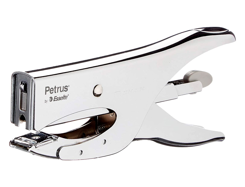 GRAPADORA PETRUS DE TENAZA 222 METALICA CROMADA CAPACIDAD DE GRAPADO 40 HOJAS USA GRAPAS 22/6-8 Y 24/6-8