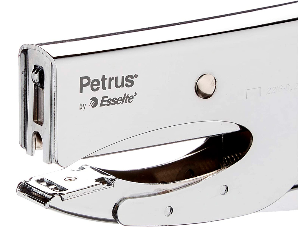 GRAPADORA PETRUS DE TENAZA 222 METALICA CROMADA CAPACIDAD DE GRAPADO 40 HOJAS USA GRAPAS 22/6-8 Y 24/6-8