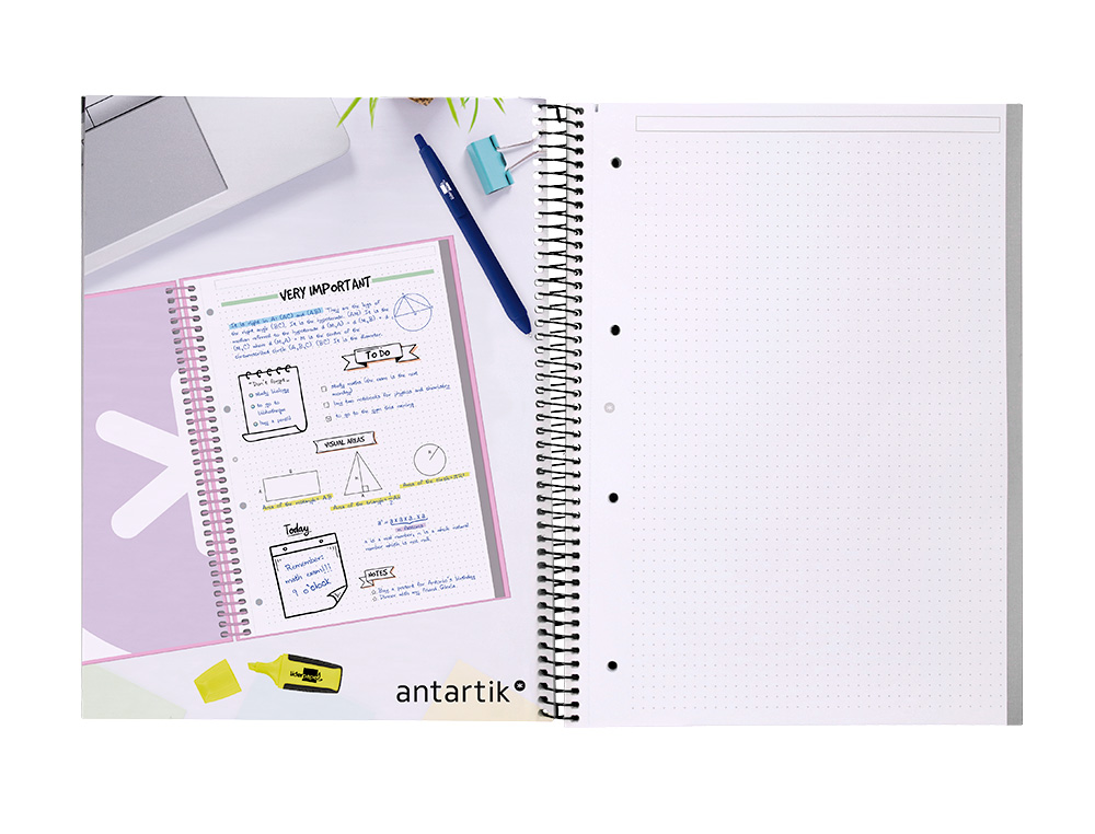 CUADERNO ESPIRAL A4 MICRO ANTARTIK DOTS TAPA FORRADA 80H 90 GR RAYADO PUNTOS 1 BANDA 4 TALADROS NEGRO