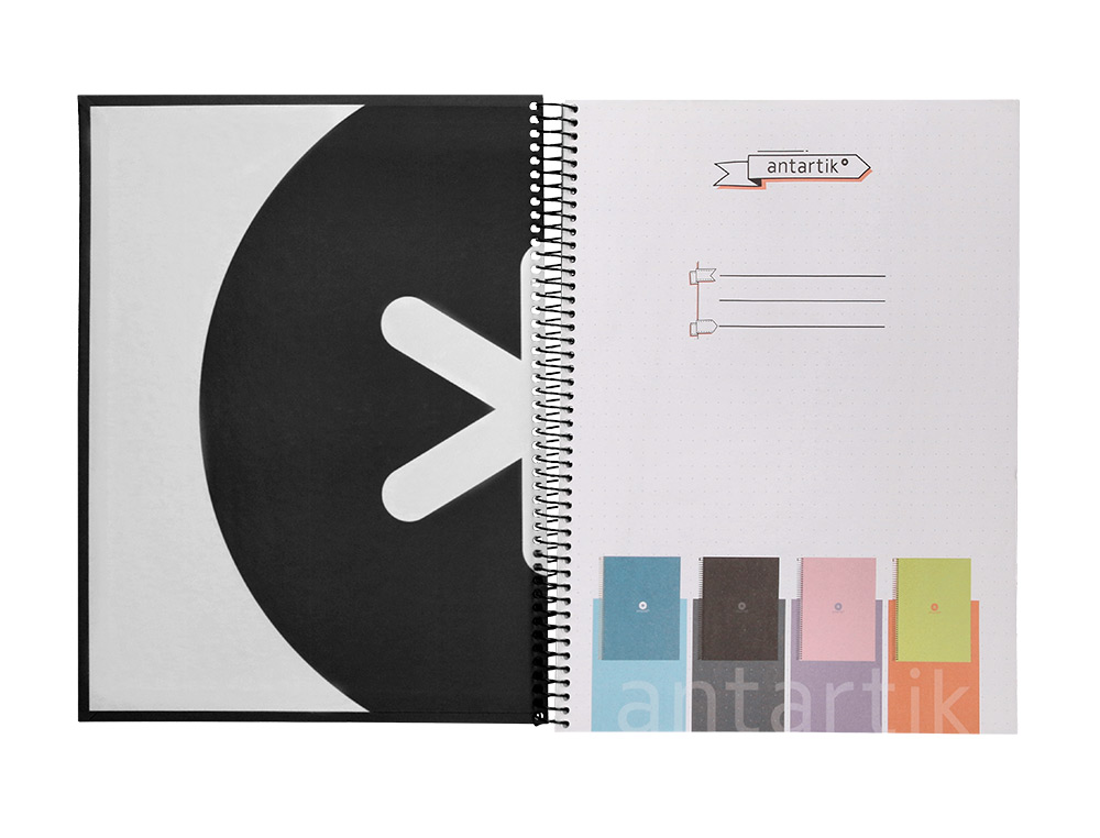 CUADERNO ESPIRAL A4 MICRO ANTARTIK DOTS TAPA FORRADA 80H 90 GR RAYADO PUNTOS 1 BANDA 4 TALADROS NEGRO