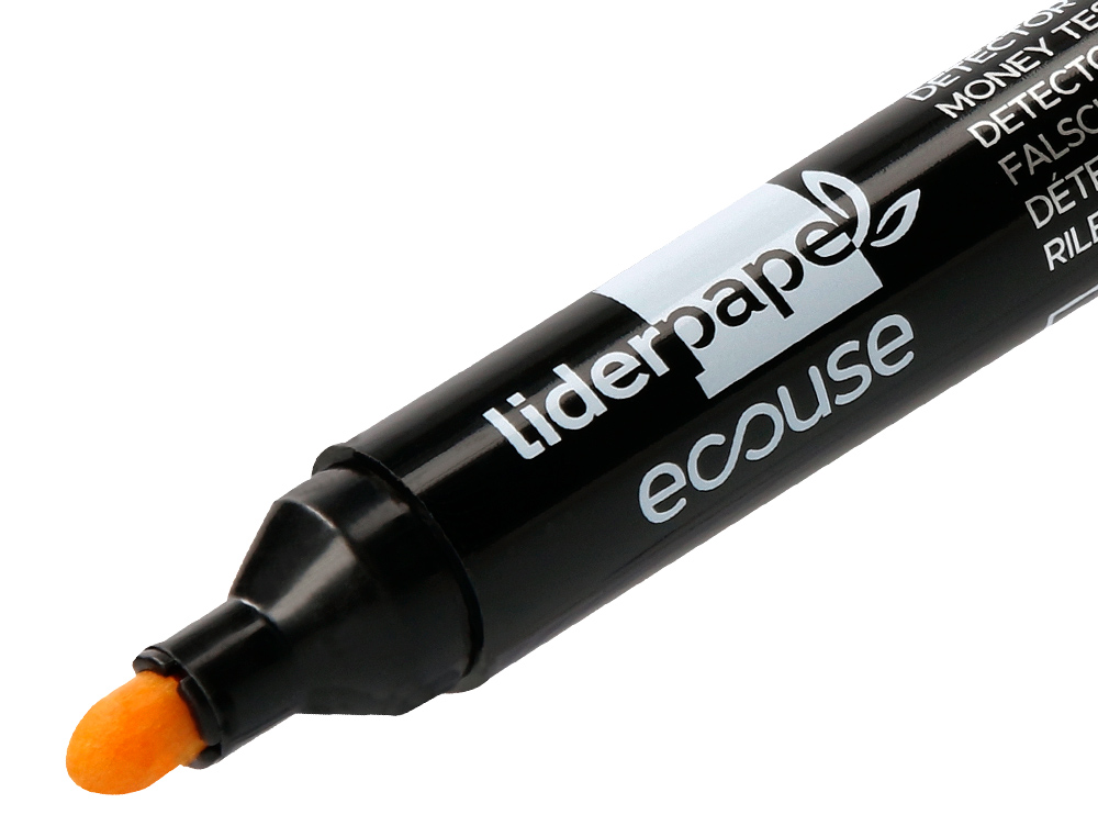 ROTULADOR LIDERPAPEL ECOUSE DETECTOR DE BILLETES FALSOS CUERPO PLASTICO 100% RECICLADO EN BLISTER