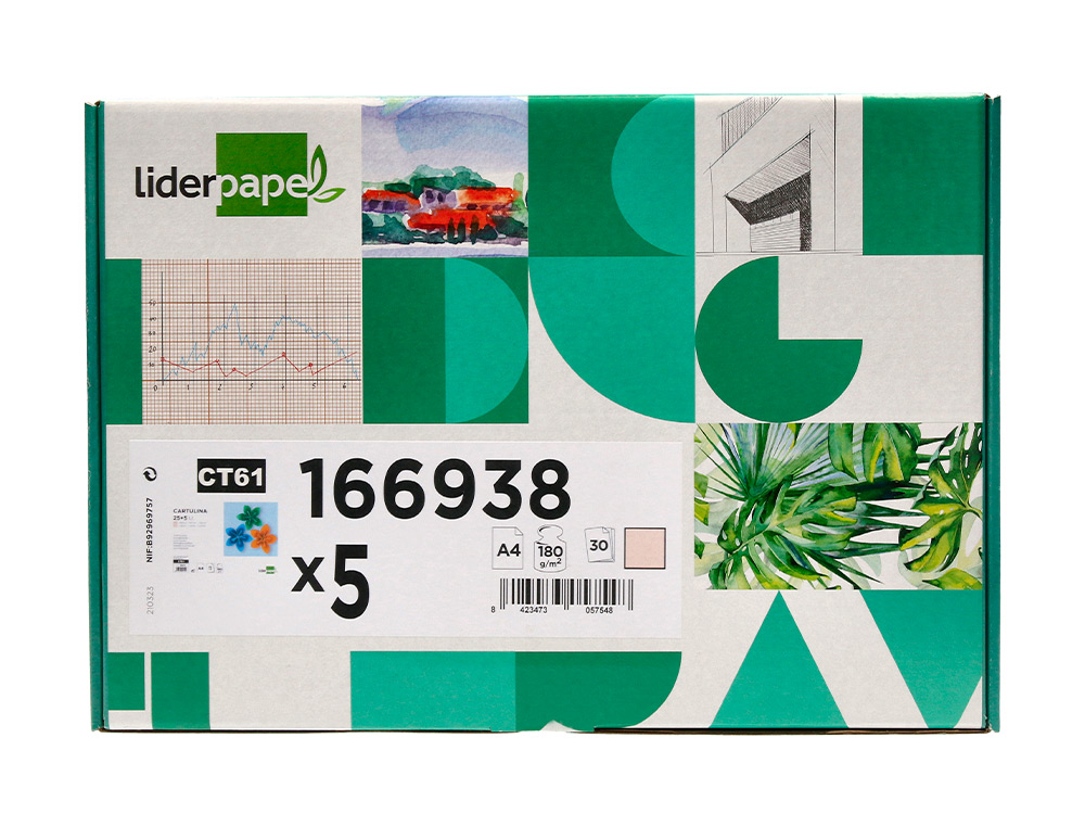 CARTULINA LIDERPAPEL A4 180G/M2 CREMA PAQUETE DE 25+5 HOJAS EN CARPETA DOSSIER TRANSPARENTE CON CIERRE VELCRO