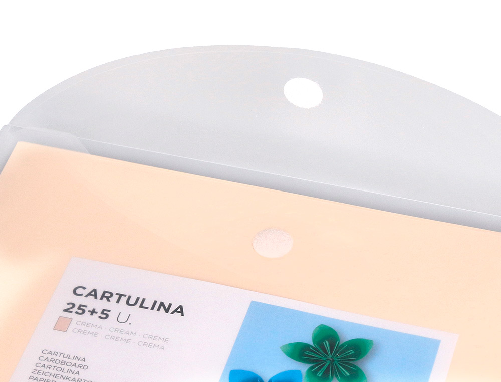 CARTULINA LIDERPAPEL A4 180G/M2 CREMA PAQUETE DE 25+5 HOJAS EN CARPETA DOSSIER TRANSPARENTE CON CIERRE VELCRO