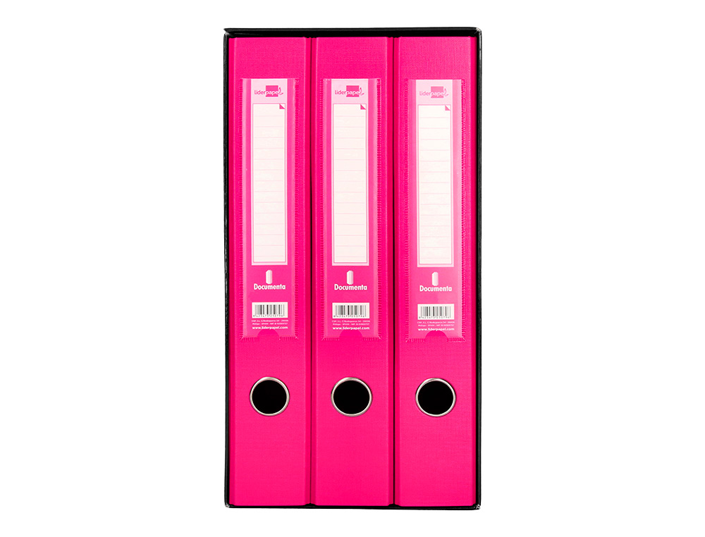 MODULO LIDERPAPEL 3 ARCHIVADORES FOLIO 2 ANILLAS MECANISMO DE PALANCA 52MM ROSA