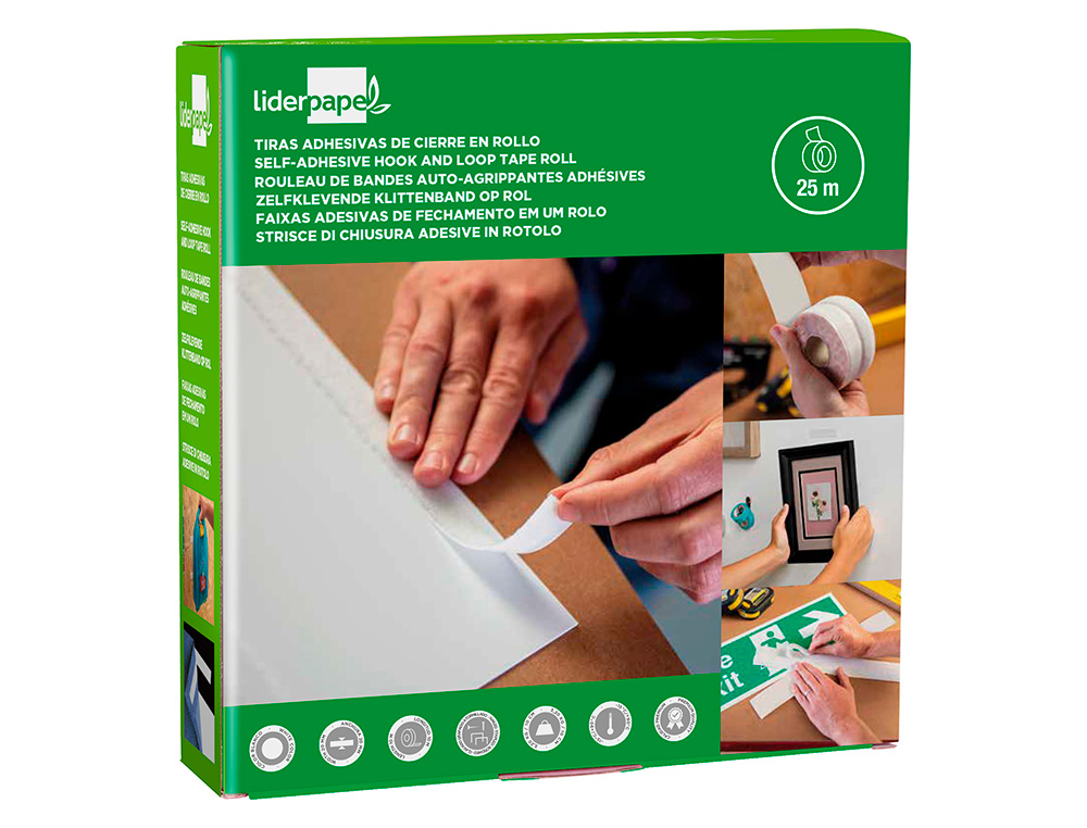 CINTA DE CIERRE ADHESIVA LIDERPAPEL VELCRO BLANCO 20MM X 25M