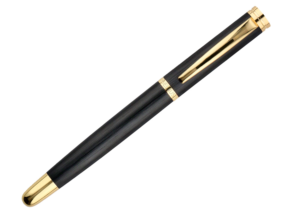 BOLIGRAFO Y ESTUCHE BELIUS PASSION DOR ALUMINIO TEXTURA CEPILLADA COLOR NEGRO Y DORADO TINTA AZUL CAJA DISEÑO