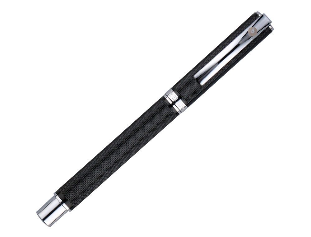 ROLLER Y ESTUCHE BELIUS TURBO ALUMINIO TEXTURA PUNTEADA NEGRO PLATEADO TINTA AZUL CAJA DE DISEÑO