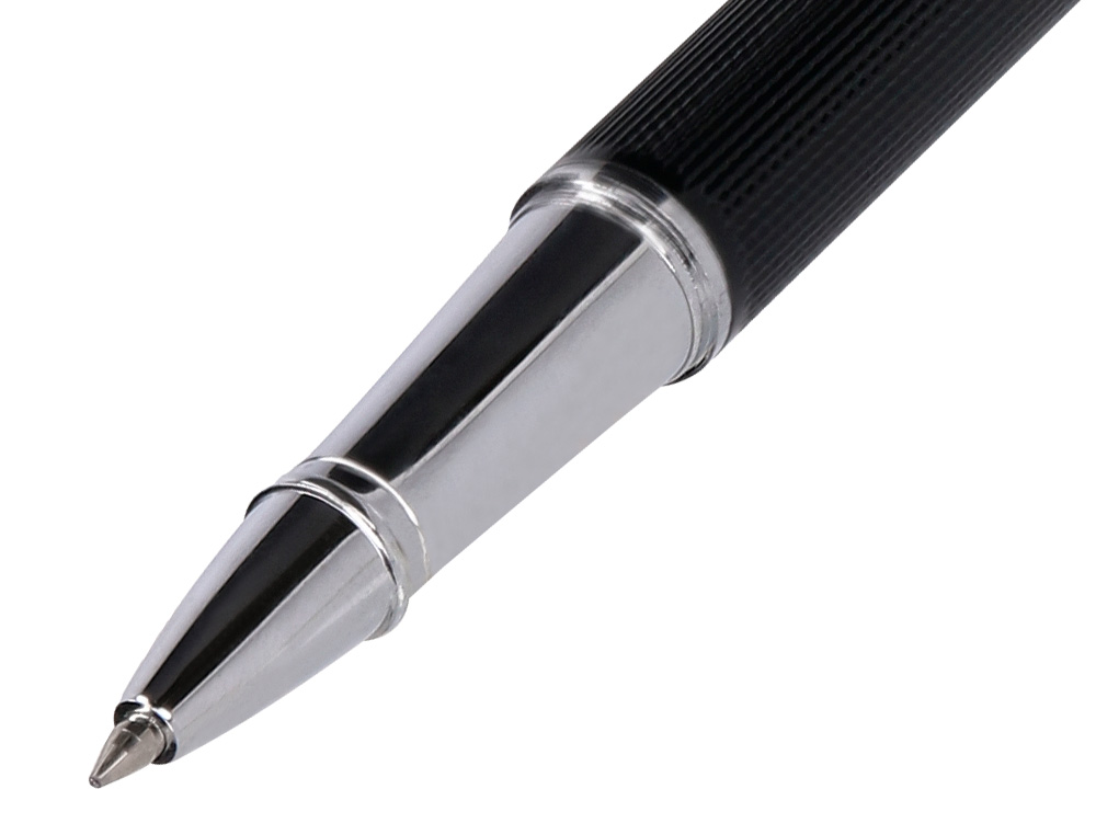 ROLLER Y ESTUCHE BELIUS TURBO ALUMINIO TEXTURA PUNTEADA NEGRO PLATEADO TINTA AZUL CAJA DE DISEÑO
