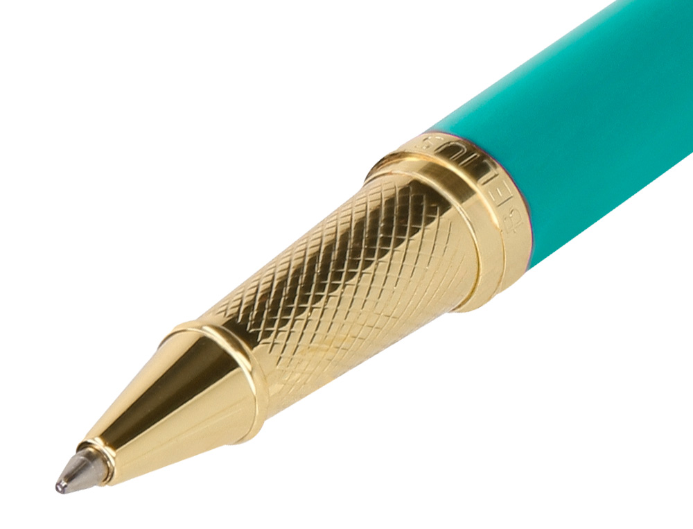 BOLIGRAFO Y ESTUCHE BELIUS SOIREE COLOR ART DECO TURQUESA Y DORADO TINTA AZUL CAJA DE DISEÑO