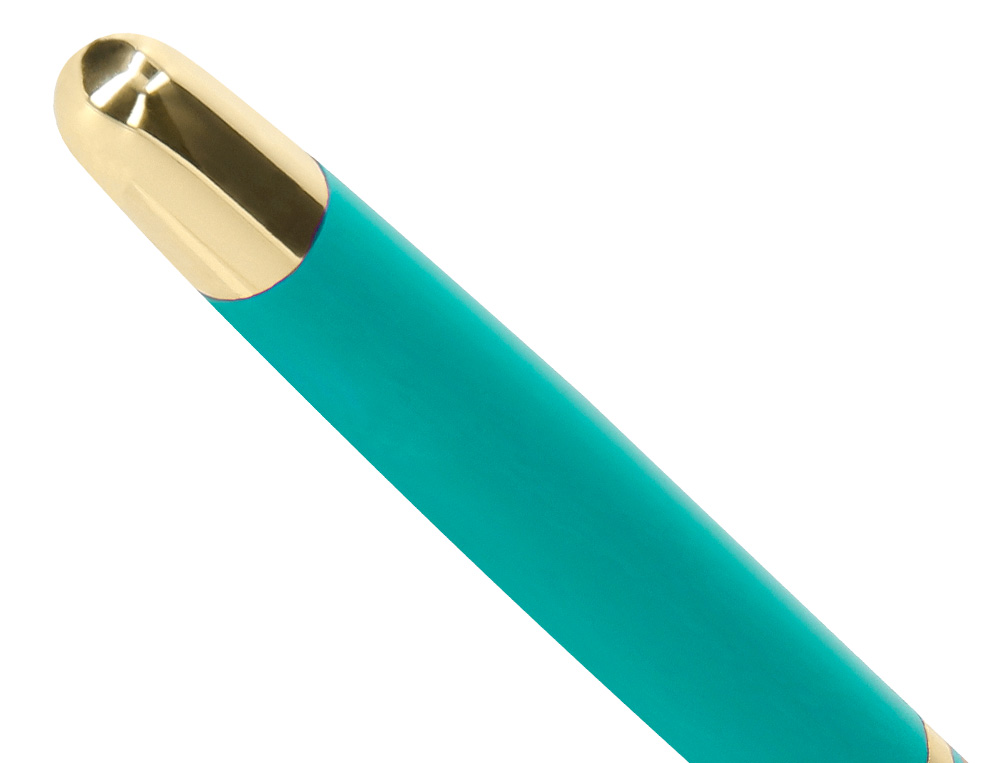 BOLIGRAFO Y ESTUCHE BELIUS SOIREE COLOR ART DECO TURQUESA Y DORADO TINTA AZUL CAJA DE DISEÑO