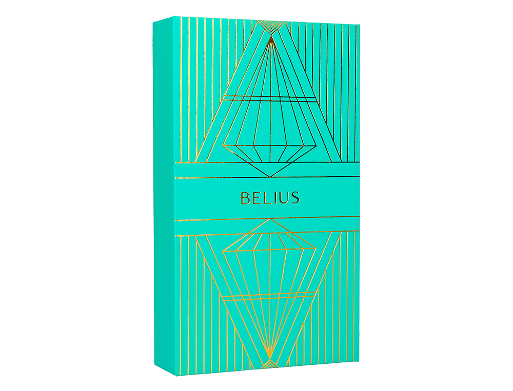 BOLIGRAFO Y ESTUCHE BELIUS SOIREE COLOR ART DECO TURQUESA Y DORADO TINTA AZUL CAJA DE DISEÑO